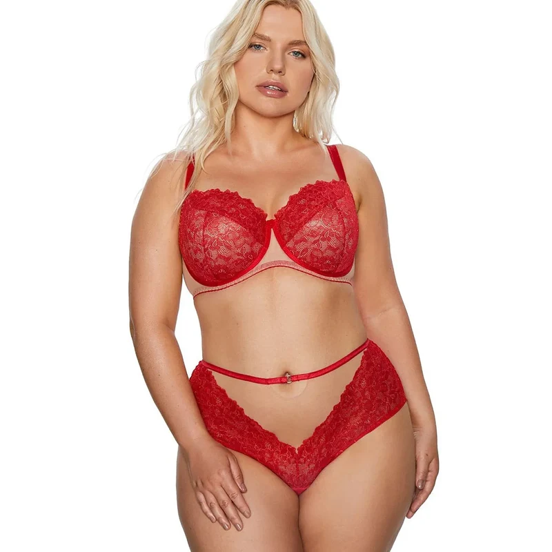 Soutien-gorge semi-rembourré dentelle rouge soie confort Mind Love BC-797