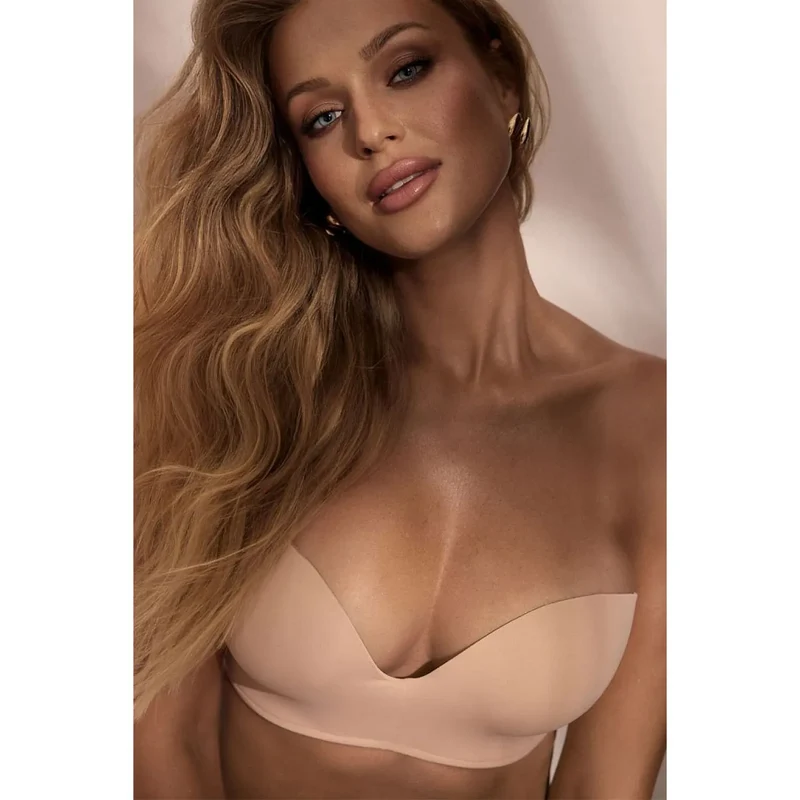Brassière beige bardot push-up sans bretelles grande taille soutien optimal