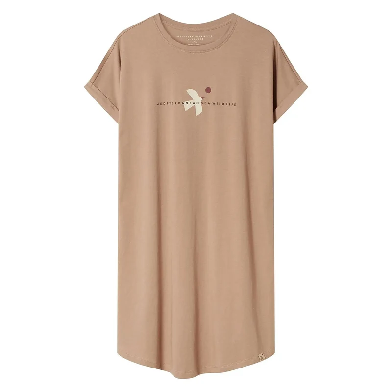 Chemise nuit femme coton imprimé mode col rond manches courtes Henderson