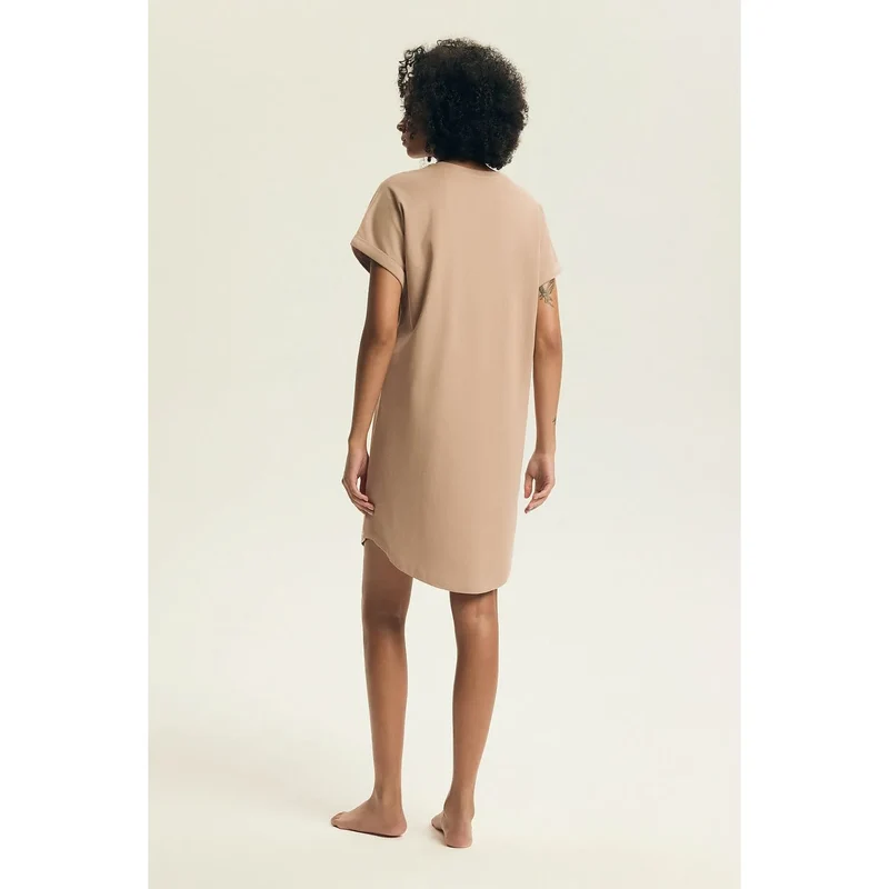 Chemise nuit femme coton imprimé mode col rond manches courtes Henderson