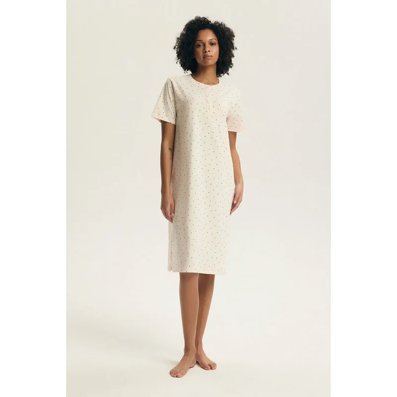 Chemise nuit coton respirant imprimé manches courtes allaitement femmes Henderson 225447