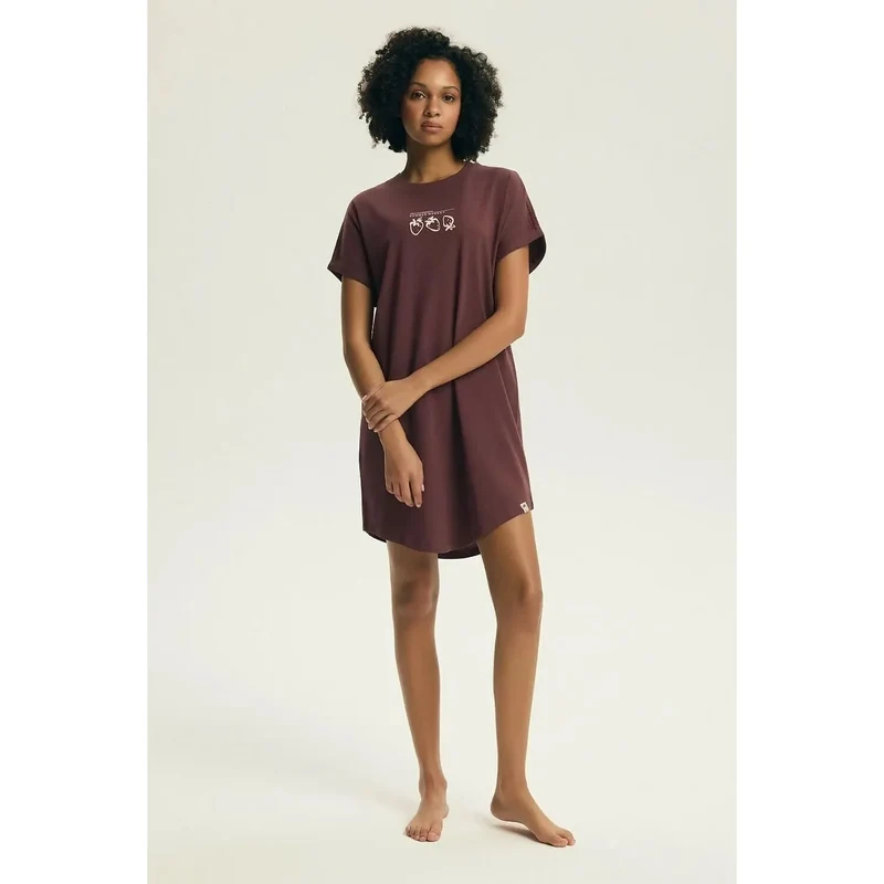 Chemise de nuit coton féminine confortable manches courtes imprimé mode Henderson