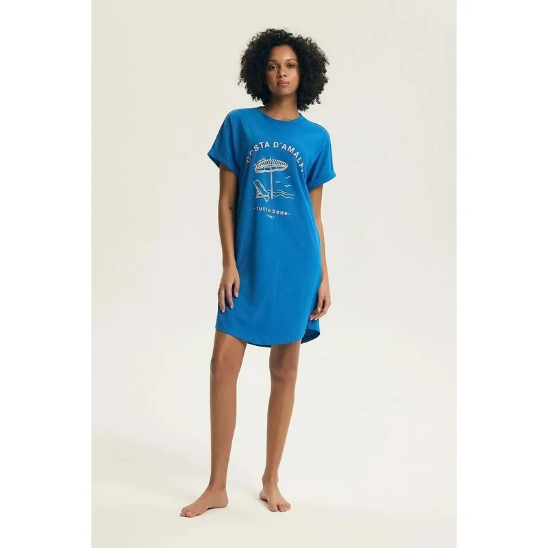 Chemise nuit femme coton confortable manches courtes ample impression mode