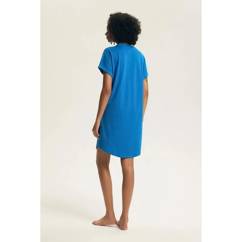 Chemise nuit femme coton confortable manches courtes ample impression mode