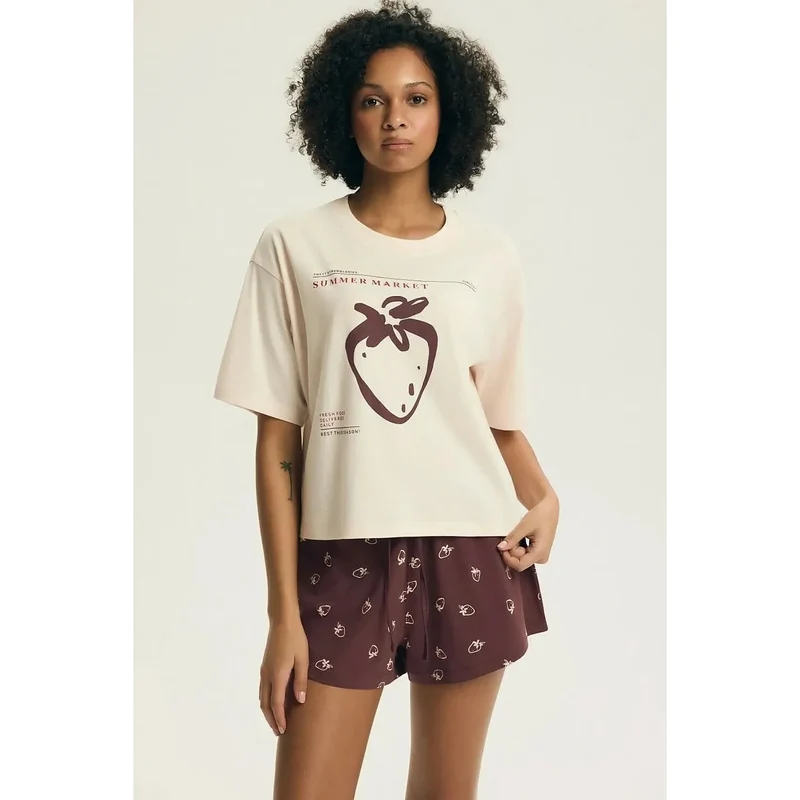 Pyjama femme élégant confortable coton manches courtes oversize Henderson 225444