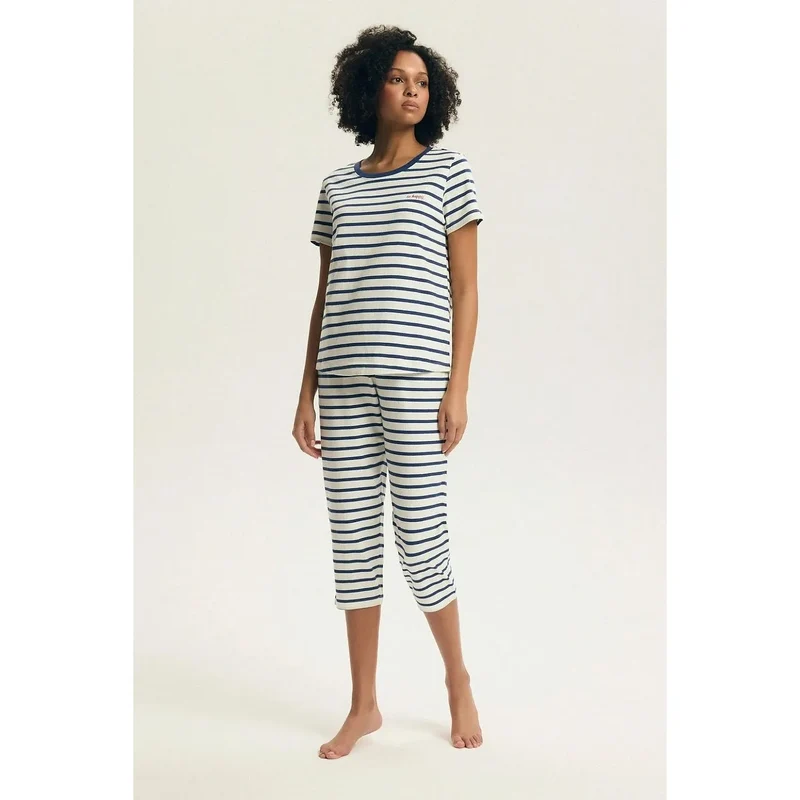 Pyjama femme coton respirant manches courtes imprimé mode détente maison