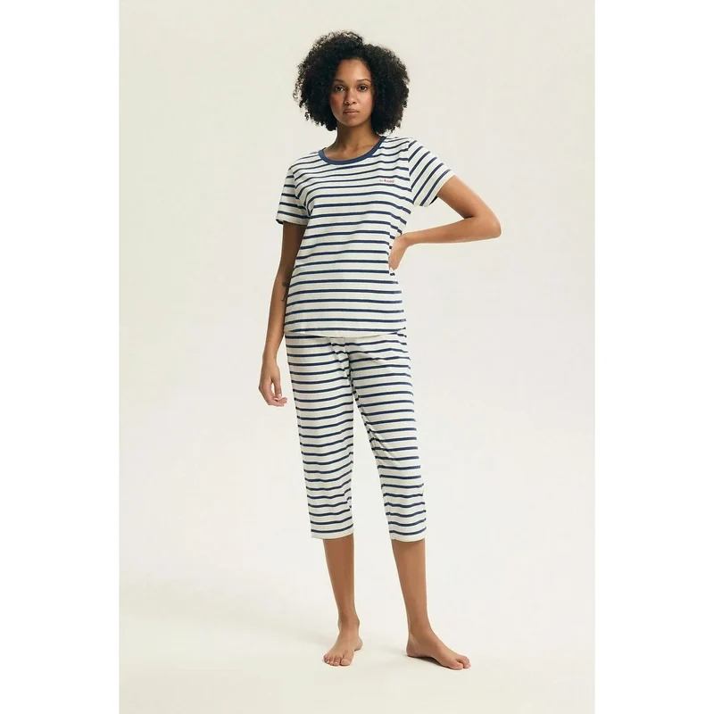 Pyjama femme coton respirant manches courtes imprimé mode détente maison