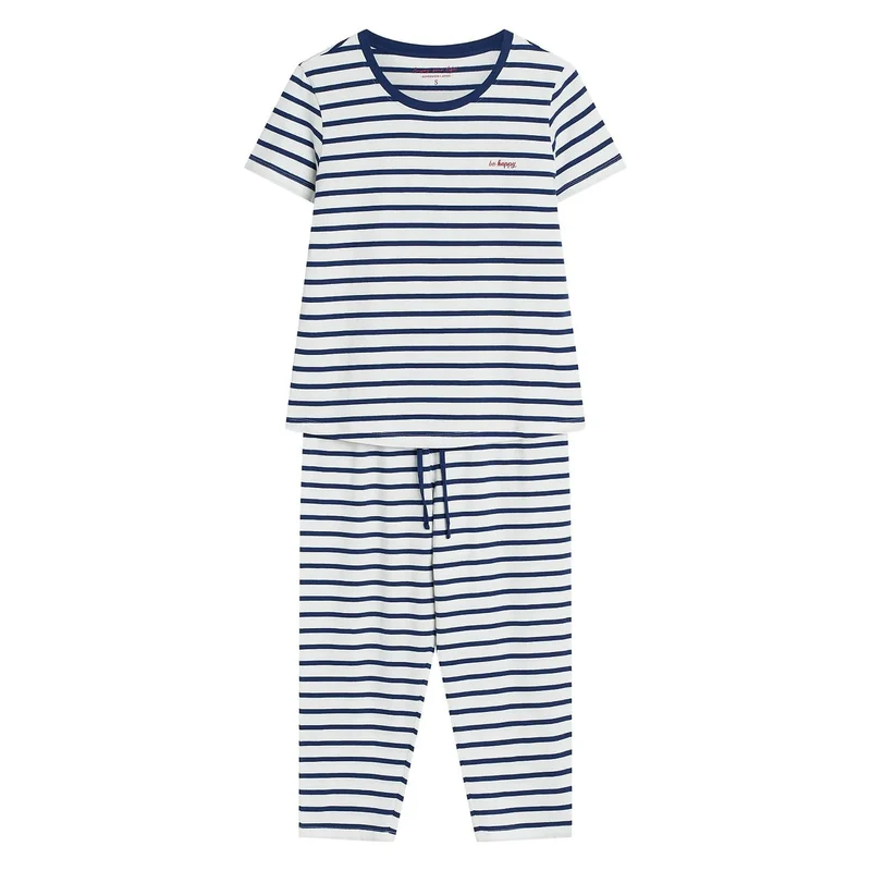 Pyjama femme coton respirant manches courtes imprimé mode détente maison