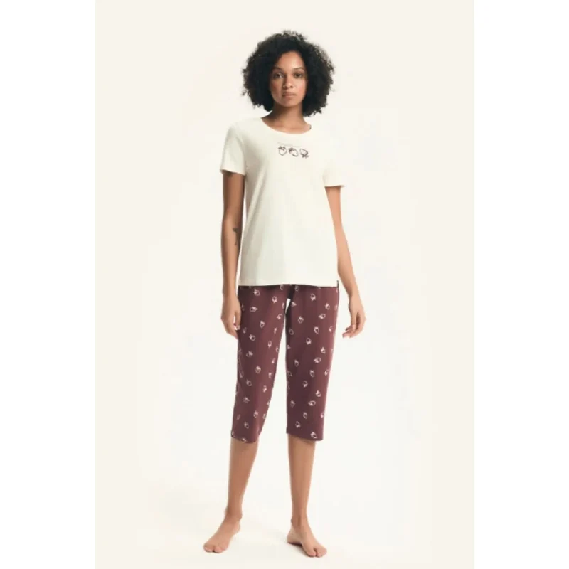 Pyjama femme coton respirant confort mode t-shirt manches courtes pantalon 3/4