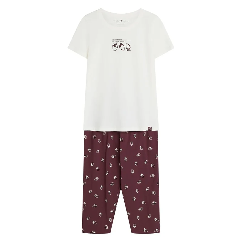 Pyjama femme coton respirant confort mode t-shirt manches courtes pantalon 3/4