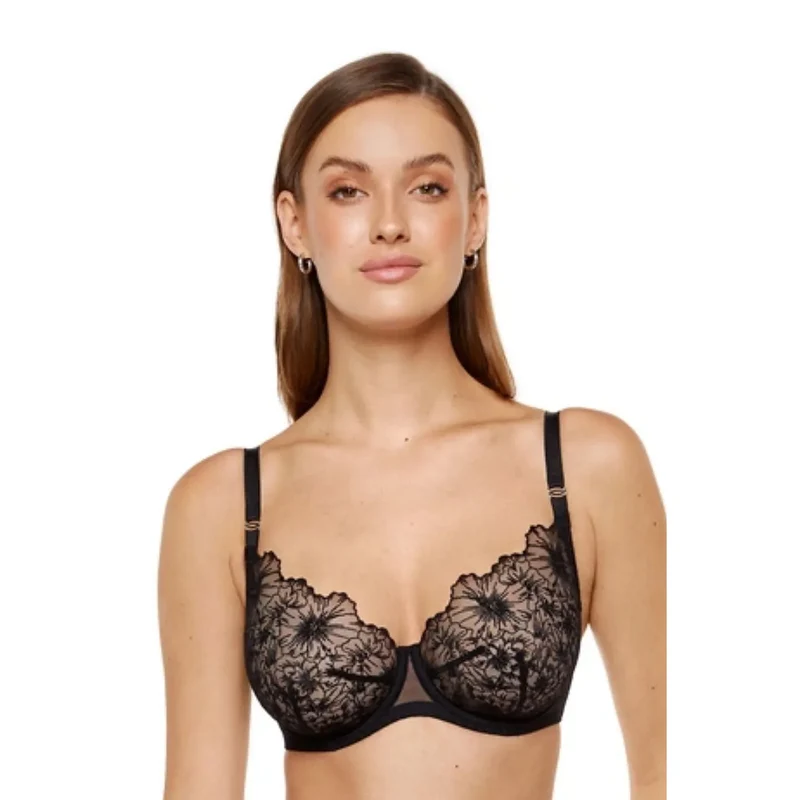 Soutien-gorge souple broderie florale satinée détails argentés Gorteks 225182