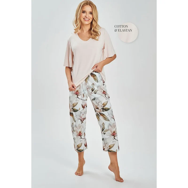 Pyjama femme manches coudes coton élégant confortable maison model 225166 Taro