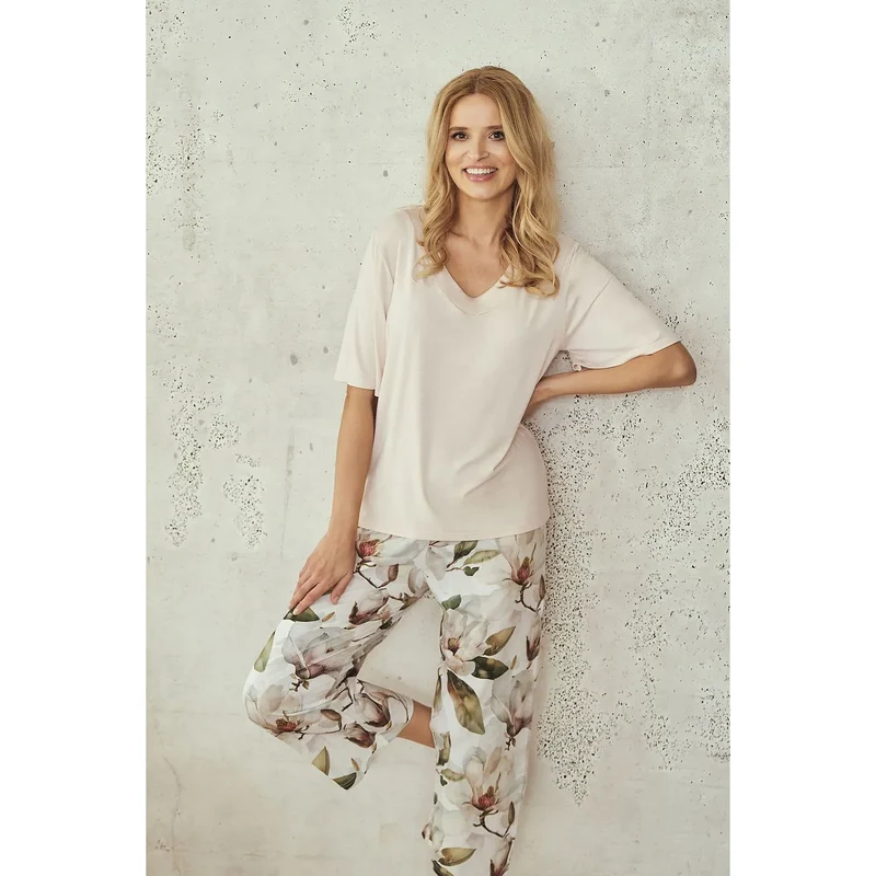 Pyjama femme manches coudes coton élégant confortable maison model 225166 Taro