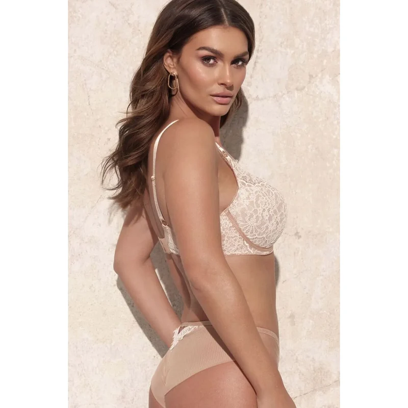 Soutien-gorge semi-souple dentelle beige élégant confort Cindy BC-1213