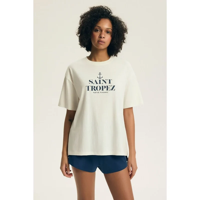 Pyjama femme coton confortable élégant manches courtes short ceinture élastique