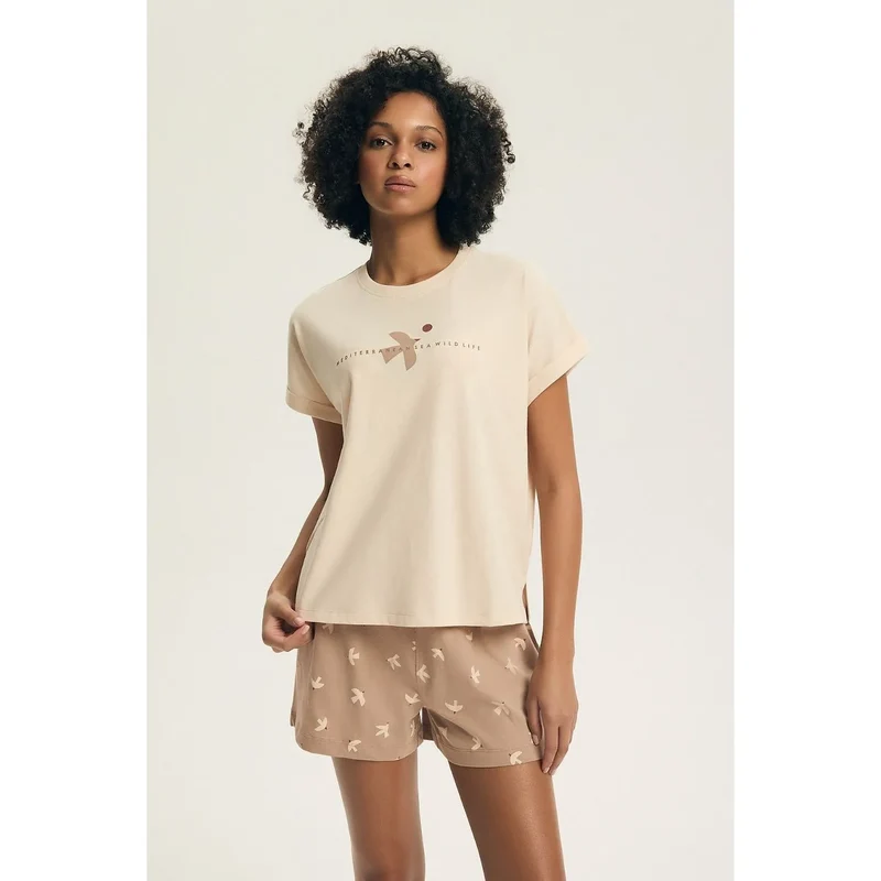 Pyjama femme coton confort léger moderne imprimé été intérieur Henderson