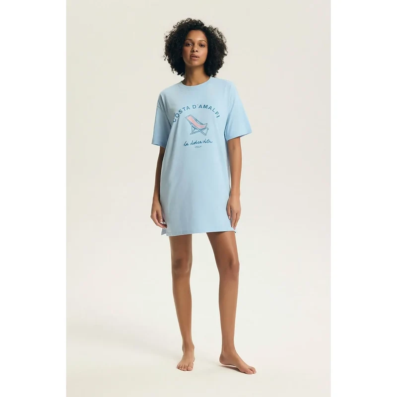 Chemise de nuit femme coton confortable manches courtes col rond Henderson
