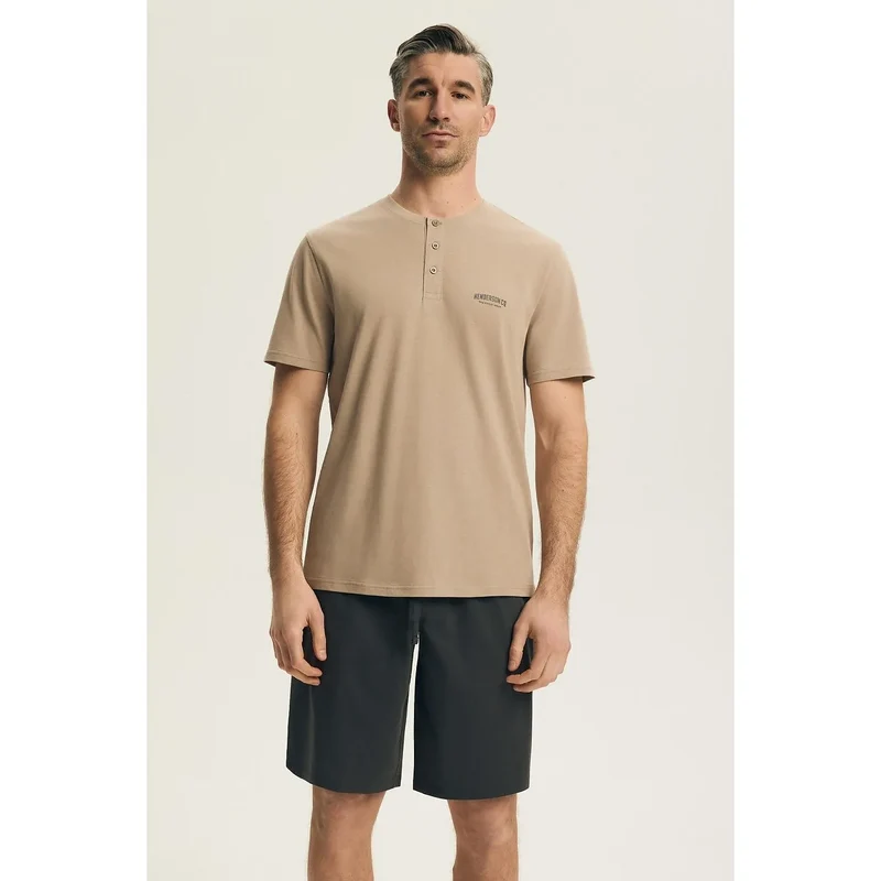 Pyjama homme coton confortable col rond manches courtes short élastique détente
