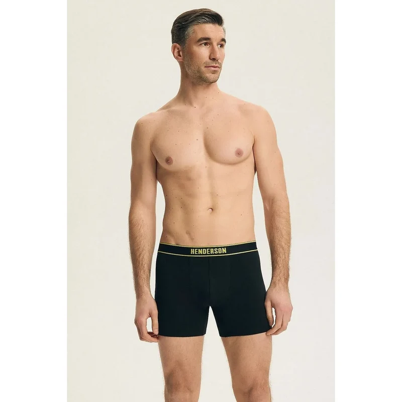 Boxers homme coton noir confort longue jambe pack 2 cadeau Henderson