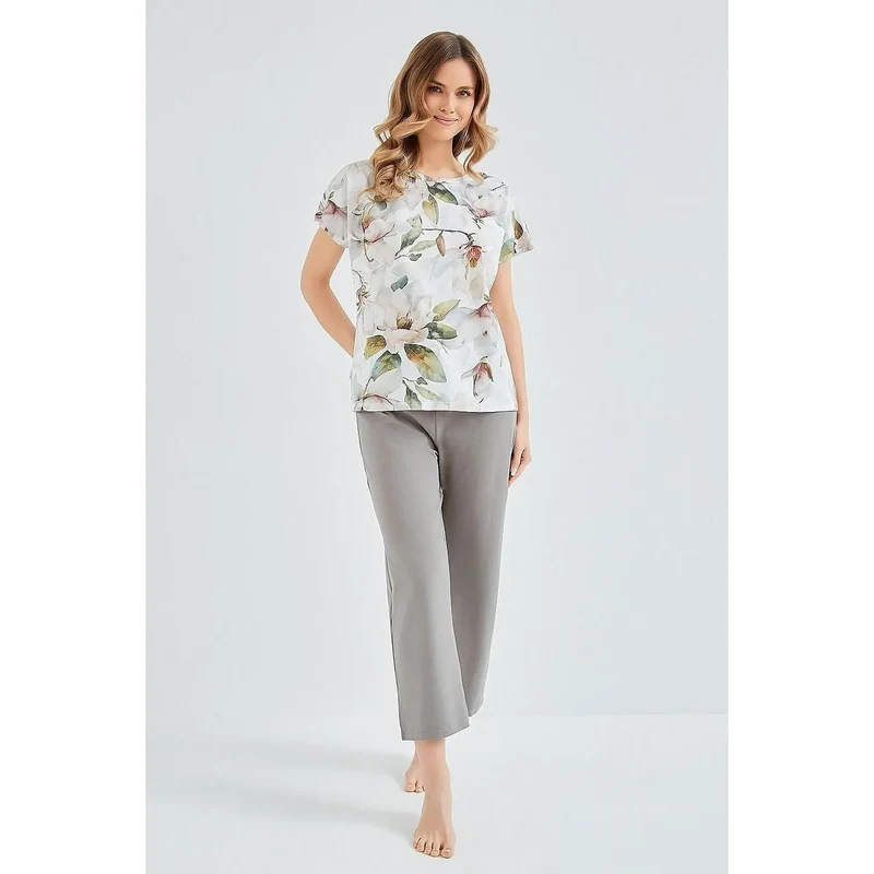 Pyjama femme confortable mode t-shirt manches courtes pantalon 7/8 coton élasthanne