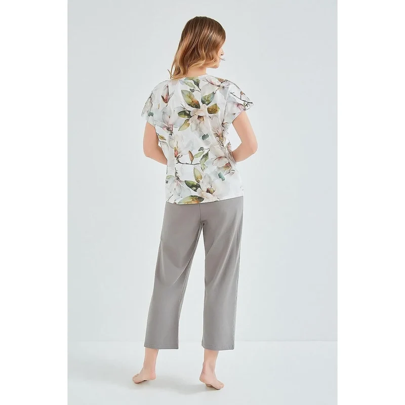 Pyjama femme confortable mode t-shirt manches courtes pantalon 7/8 coton élasthanne