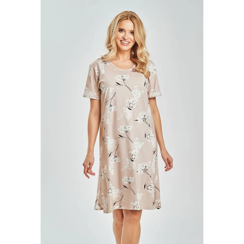 Chemise nuit coton confortable femme manches courtes encolure ronde Taro