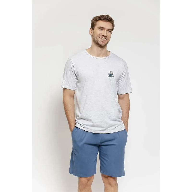 Pyjama homme manches courtes short poches élastique coton été confortable