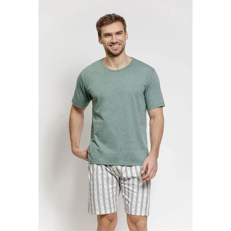 Pyjama homme été t-shirt coton col rond short imprimé moderne confortable