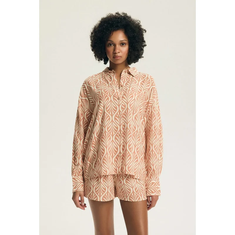 Pyjama féminin élégant chemise manches longues short confort viscose model 225028 Henderson
