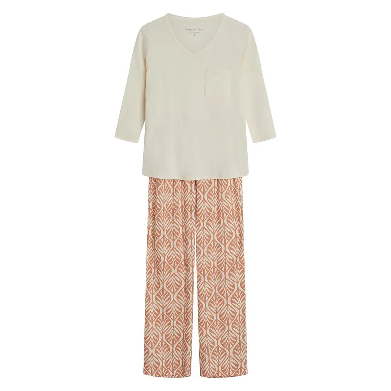 Pyjama femme élégant confort coton manches longues taille élastique