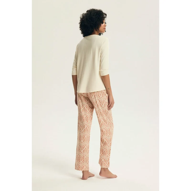 Pyjama femme élégant confort coton manches longues taille élastique