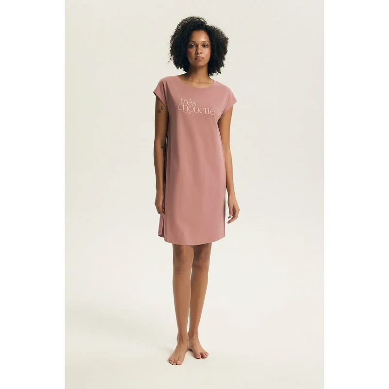 Chemise de nuit coton élégante manches courtes col rond femmes style moderne