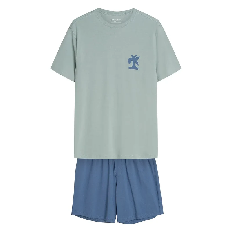 Pyjama homme confortable coton imprimé moderne manches courtes short large ceinture Henderson
