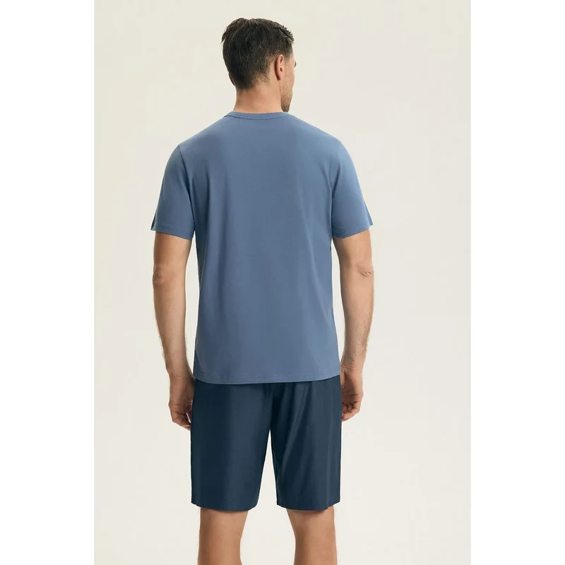 Pyjama homme coton confortable manches courtes short col V nuits chaudes
