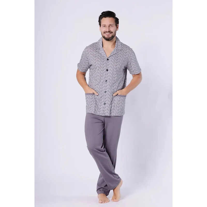 Pyjama homme coton confortable élégant classique t-shirt manches courtes pantalon poches