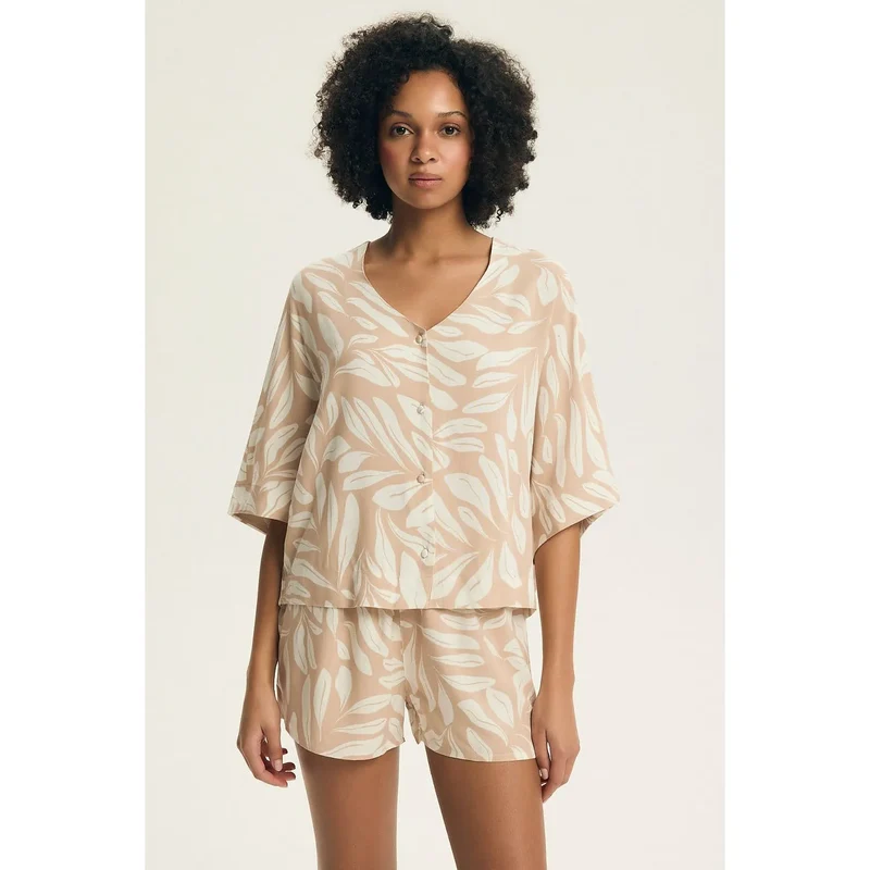 Pyjama femme élégant confortable oversize viscose manches 3/4 short imprimé cadeau