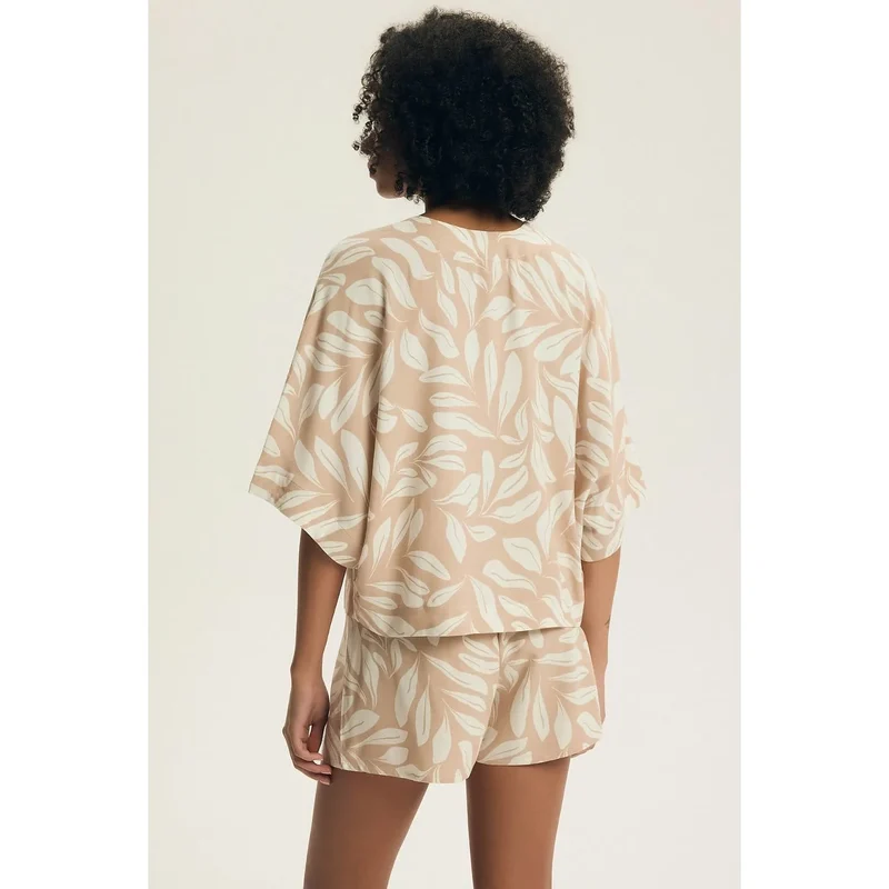 Pyjama femme élégant confortable oversize viscose manches 3/4 short imprimé cadeau