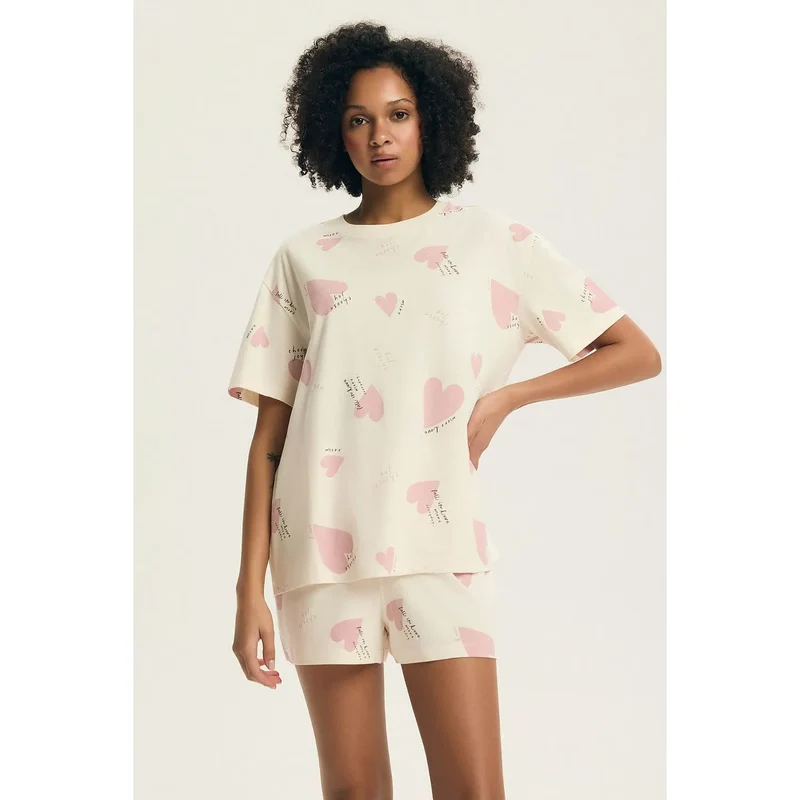 Pyjama confortable femme coton respirant manches courtes taille élastique cadeau