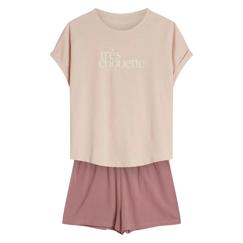 Pyjama femme confortable élégant coton doux respirant manches courtes shorts larges