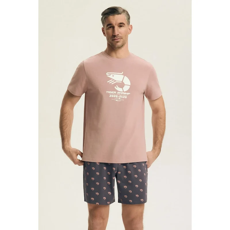 Pyjama confortable élégant homme t-shirt col rond short imprimé coton respirant Henderson