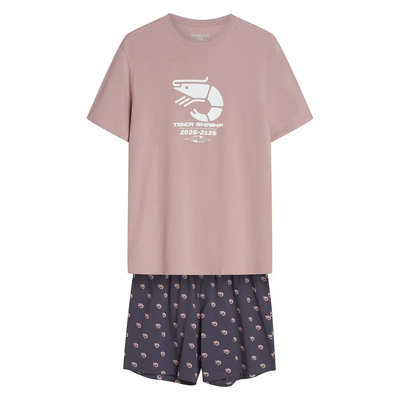 Pyjama confortable élégant homme t-shirt col rond short imprimé coton respirant Henderson
