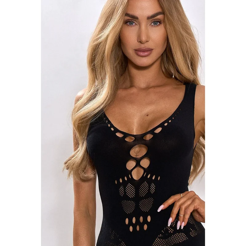 Robe bodystocking noire ajustée découpes sensuelles femme élasthanne féminine