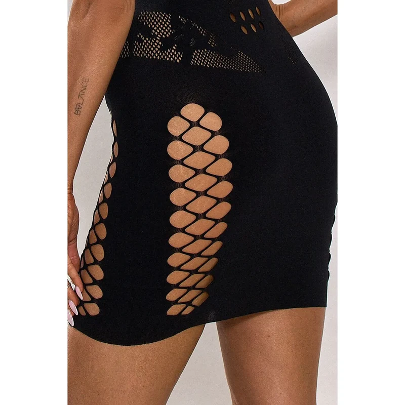 Robe bodystocking noire ajustée découpes sensuelles femme élasthanne féminine