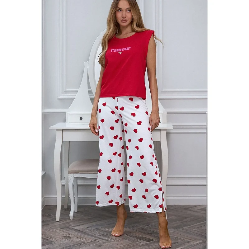 Pyjama coton femme confort romantique rouge blanc Pure Sin 224229