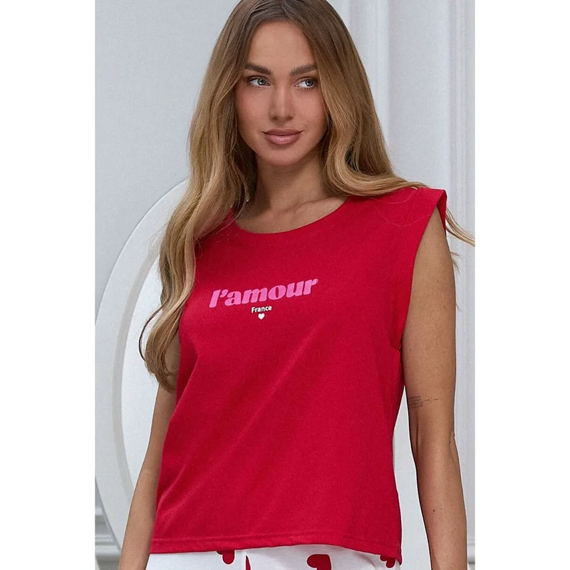Pyjama coton femme confort romantique rouge blanc Pure Sin 224229