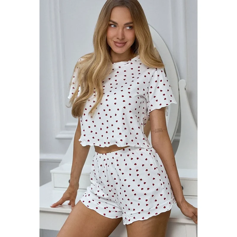 Pyjama coton féminin motif cœurs rouges confort été Pure Sin