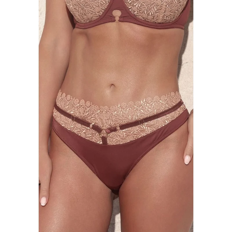 Culottes brésiliennes femme chocolat dentelle beige double tulle confort luxe