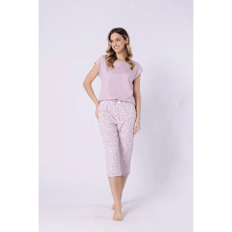 Pyjama femme confortable élégant coton manches courtes imprimé mode M-Max 223981