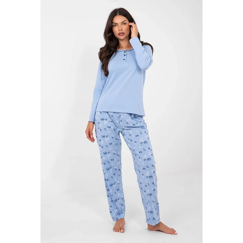 Pyjama femme coton haute qualité floral manches longues col rond
