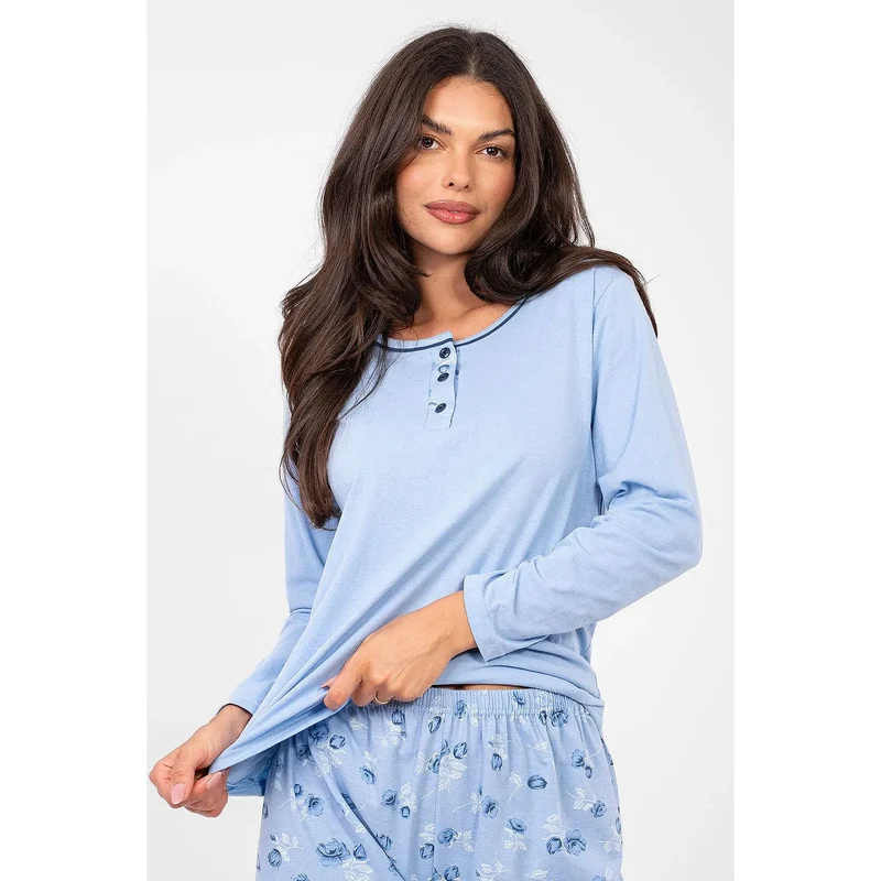 Pyjama femme coton haute qualité floral manches longues col rond